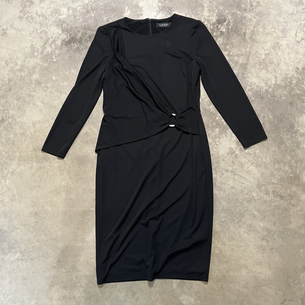 Lauren Ralph Lauren Dress Womens Size 6 Black Jersey Knit 3/4 Sleeve Sheath
